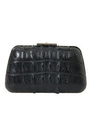 Black Exotic Skin Leather Shoulder Crossbody Box Clutch Bag