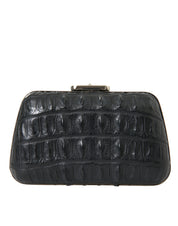 Black Exotic Skin Leather Shoulder Crossbody Box Clutch Bag
