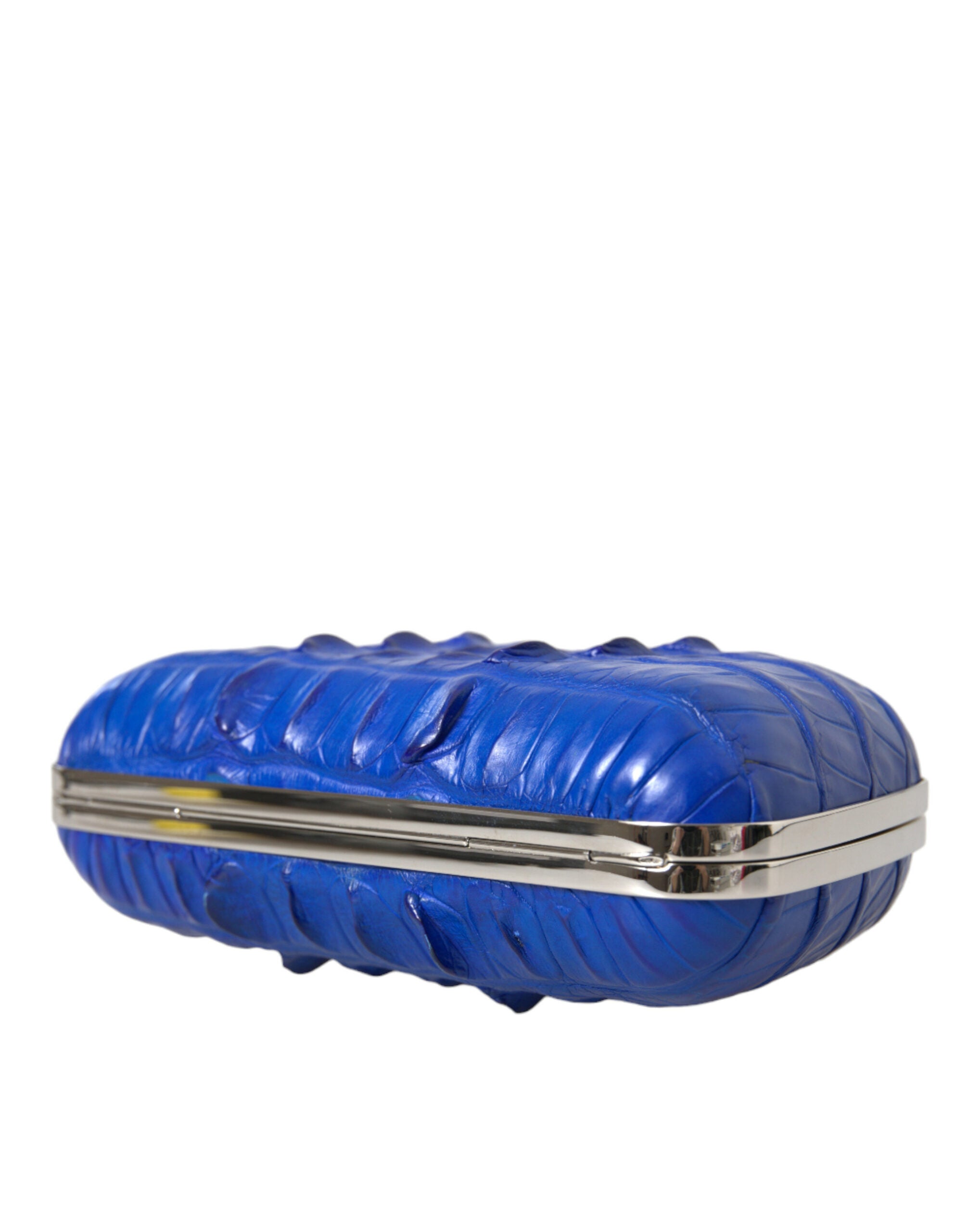 Blue Exotic Skin Leather Shoulder Crossbody Box Clutch Bag