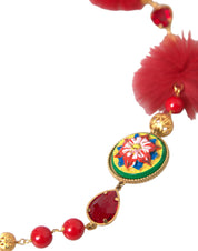 Gold Brass Red Fur Crystal Carretto Chain Necklace