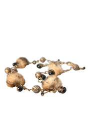 Gold Brass Leopard Fur Pearl Collier Chain Belt
