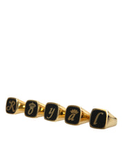 Gold Brass ROYAL Enamel Set of 5 Ring