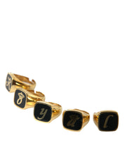 Gold Brass ROYAL Enamel Set of 5 Ring