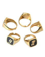 Gold Brass ROYAL Enamel Set of 5 Ring