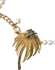 Gold Brass Crystal Pearl Tree Pendant Charm Necklace