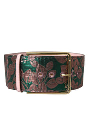 Multicolor Floral Jacquard Lurex Gold Buckle Belt