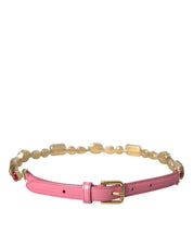 Pink Leather Crystal Chain Embellished Belt