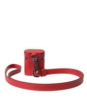 Red Calfskin Leather Logo Print Strap Men Airpods Case