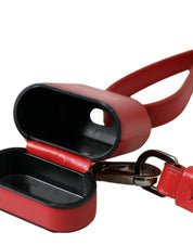 Red Calfskin Leather Logo Print Strap Men Airpods Case