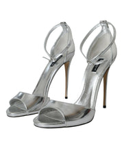 Silver KEIRA Leather Heels Sandals Shoes