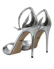 Silver KEIRA Leather Heels Sandals Shoes