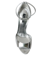 Silver KEIRA Leather Heels Sandals Shoes