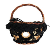 Beige Straw Snakeskin Pom Pom Crystal AGNESE Bag
