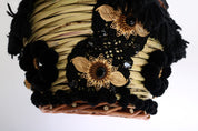 Beige Straw Snakeskin Pom Pom Crystal AGNESE Bag