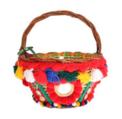 Multicolor AGNESE Straw Crystal  Pom Pom Bag