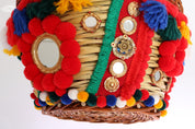 Multicolor AGNESE Straw Crystal  Pom Pom Bag