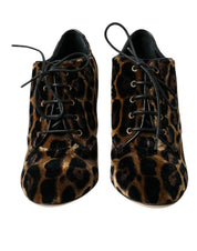Dolce & Gabbana Brown Leopard Hair Lace Up Booties Shoes Dolce & Gabbana