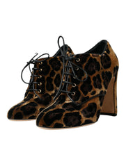 Dolce & Gabbana Brown Leopard Hair Lace Up Booties Shoes Dolce & Gabbana