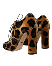 Dolce & Gabbana Brown Leopard Hair Lace Up Booties Shoes Dolce & Gabbana