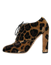 Dolce & Gabbana Brown Leopard Hair Lace Up Booties Shoes Dolce & Gabbana