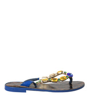 Blue Crystal Calf Leather Beachwear Shoes
