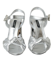 Dolce & Gabbana Silver Lambskin Leather Heels Sandals Shoes Dolce & Gabbana