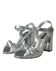 Silver Lambskin Leather Heels Sandals Shoes