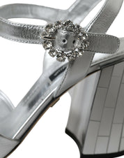 Dolce & Gabbana Silver Lambskin Leather Heels Sandals Shoes Dolce & Gabbana