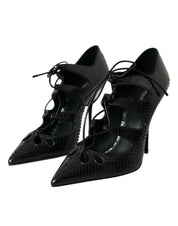 Black Python Leather Mary Jane Pumps Shoes