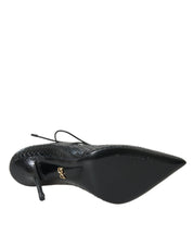 Black Python Leather Mary Jane Pumps Shoes