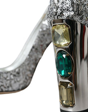 Silver Sequin Embellished Heels Pumps Shoes