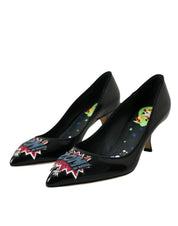 Dolce & Gabbana Black Leather BOOM Patch Heels Pumps Shoes Dolce & Gabbana