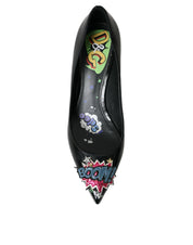 Dolce & Gabbana Black Leather BOOM Patch Heels Pumps Shoes Dolce & Gabbana