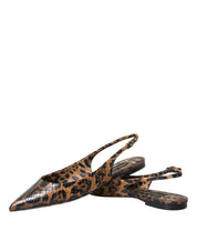 Brown Leopard Exotic Skin Slingback Shoes