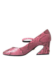 Pink Python Leather Mary Jane Heels Shoes