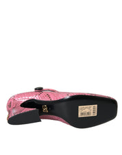 Pink Python Leather Mary Jane Heels Shoes