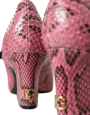 Pink Python Leather Mary Jane Heels Shoes