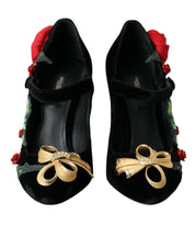 Black Roses Crystal Brooch Mary Jane Shoes