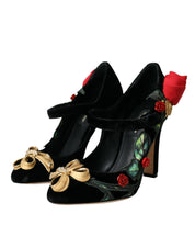 Black Roses Crystal Brooch Mary Jane Shoes