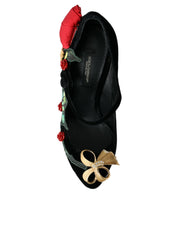 Black Roses Crystal Brooch Mary Jane Shoes