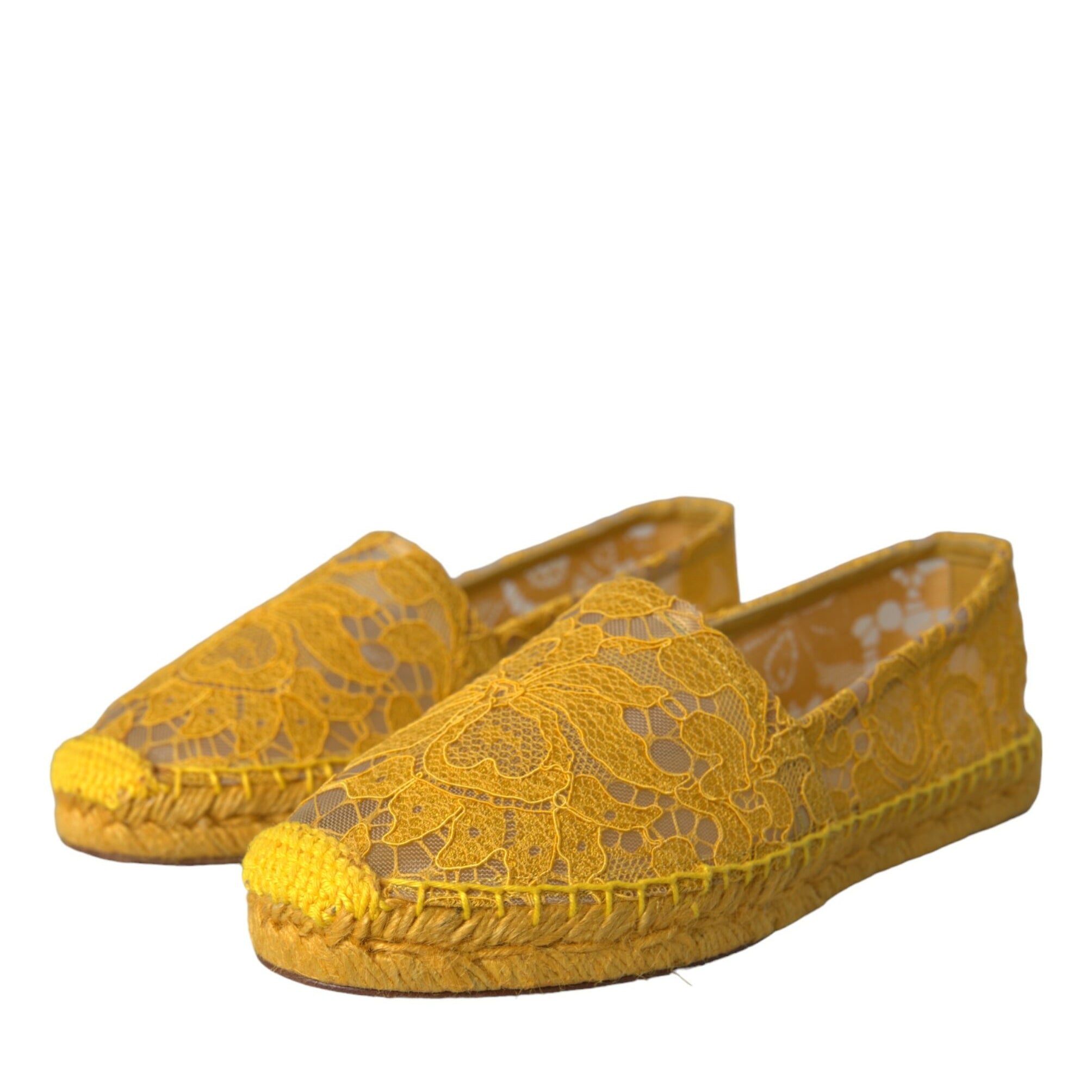 Dolce & Gabbana Yellow Taormina Lace Espadrille Loafers Flats Shoes Dolce & Gabbana