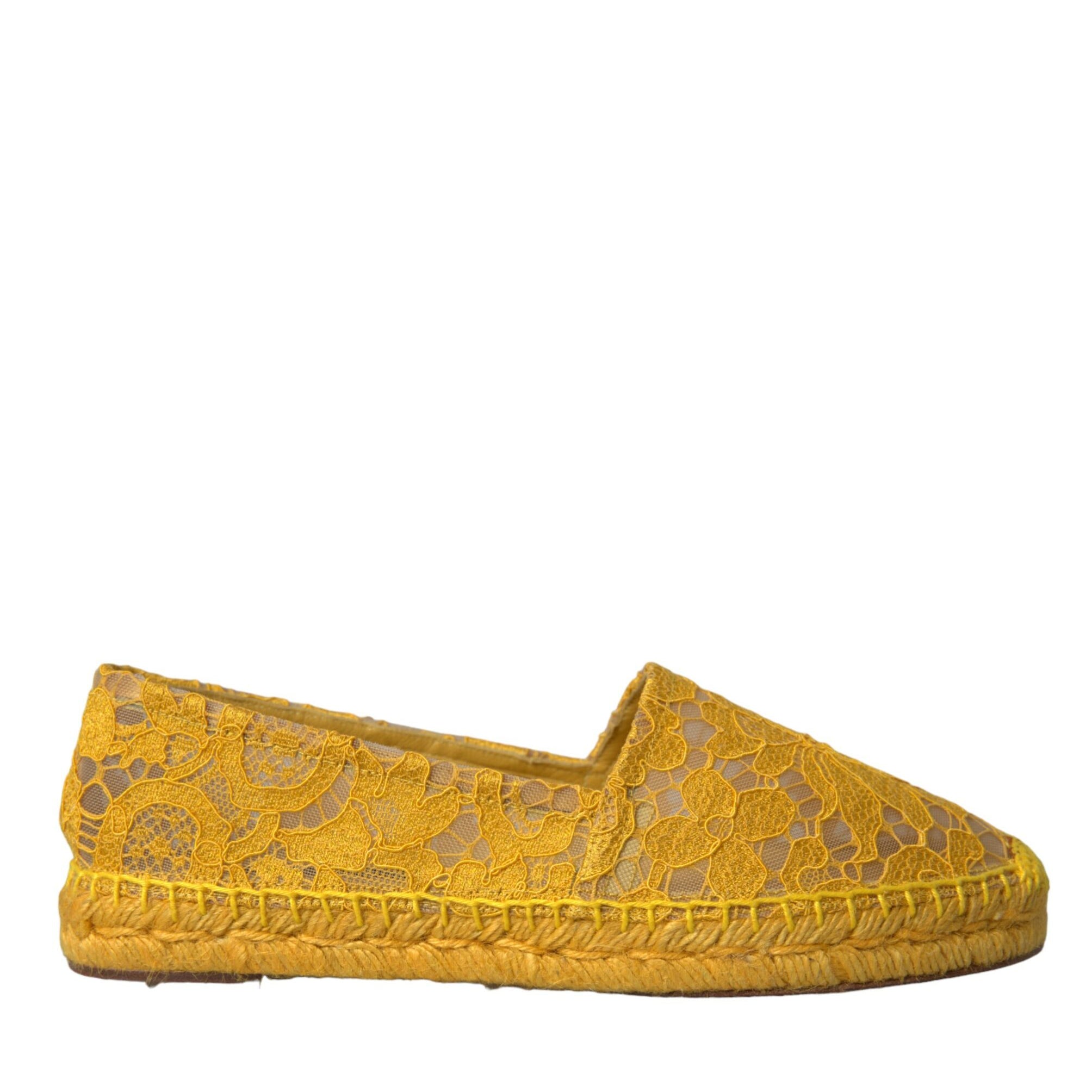 Dolce & Gabbana Yellow Taormina Lace Espadrille Loafers Flats Shoes Dolce & Gabbana