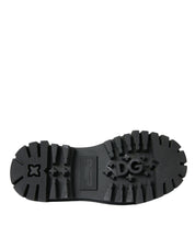 Black Leather Trekking Derby Embellished Shoes