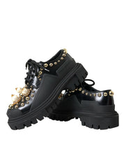 Black Leather Trekking Derby Embellished Shoes