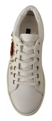 Dolce & Gabbana White Leather Gold Red Heart Sneakers Shoes Dolce & Gabbana