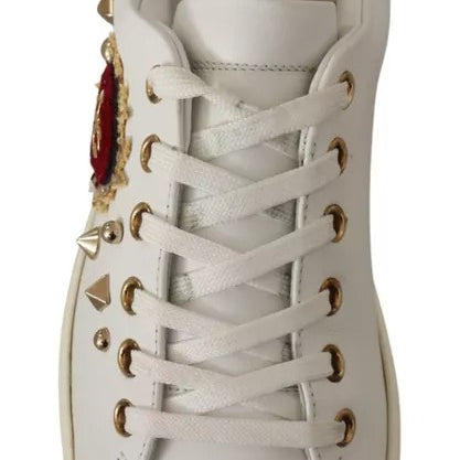 Dolce & Gabbana White Leather Gold Red Heart Sneakers Shoes Dolce & Gabbana