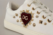 Dolce & Gabbana White Leather Gold Red Heart Sneakers Shoes Dolce & Gabbana