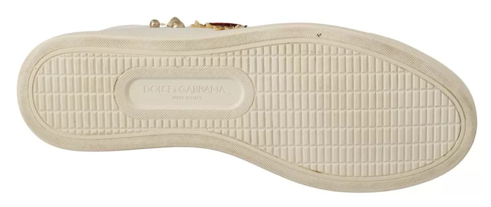 Dolce & Gabbana White Leather Gold Red Heart Sneakers Shoes Dolce & Gabbana