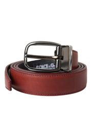 Brown Leather Silver Metal Buckle Belt Men
