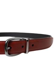 Brown Leather Silver Metal Buckle Belt Men